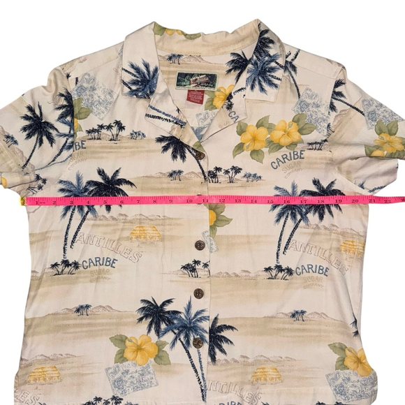 Women's vintge La Cabana Beige Hawaiian Button Down Shirt Size Petite Large 90s - Picture 6 of 9